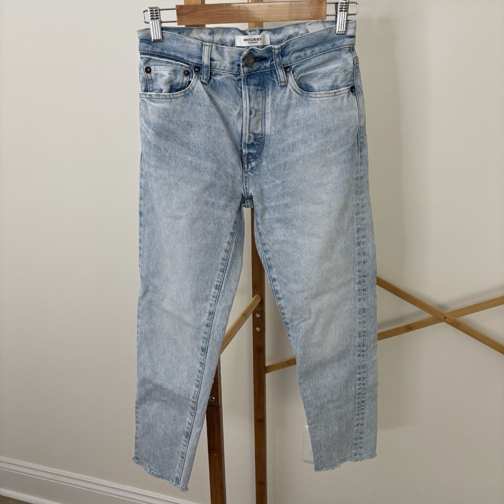 Moussy Lt Wash Slim Straight Crop Jean (Sz 24) 100% Cotton Mid Rise Button Front
